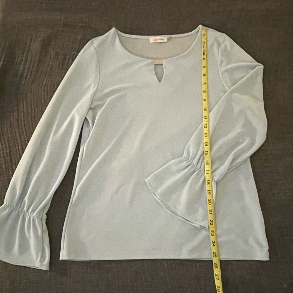 Powder blue CK blouse with bell sleeves